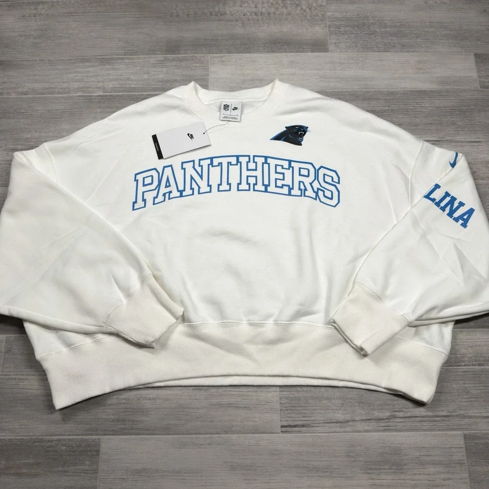 Women's Nike White‎ Carolina Panthers NFL Oversized Pullover Sweatshirt Size Lrg